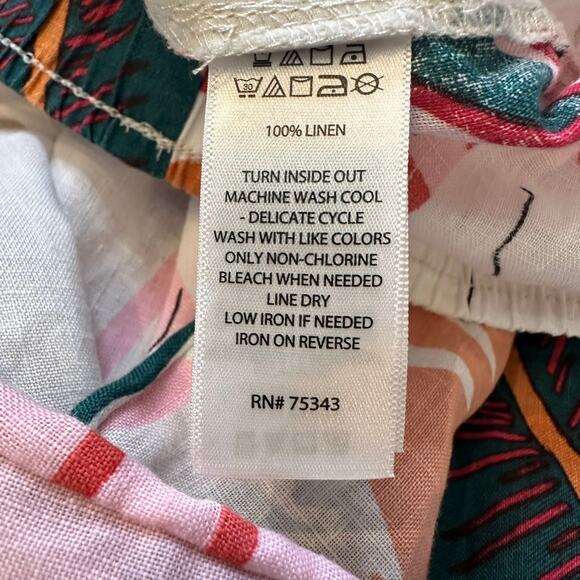 Cynthia Rowley Women's Plus 100% Linen Lightweight Leaf Print Pull-On Pants 2X - Picture 5 of 7